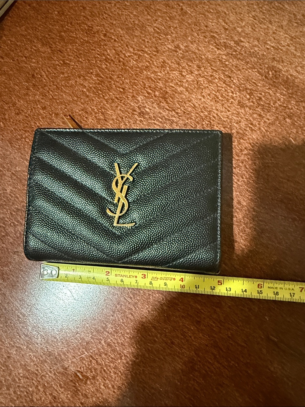 Saint Laurent Black Quilted Leather Zip Wallet with Gold YSL Emblem